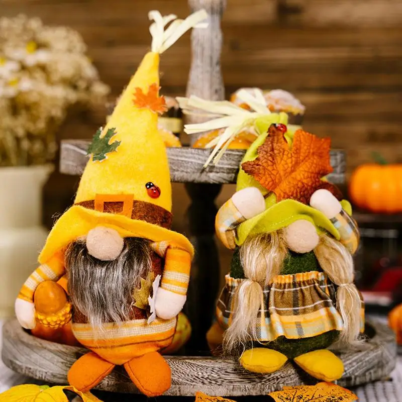 Fall Gnomes Farmhouse Harvest Sunflowers Rudolph Doll Fall Gnome Plush With Maple Leaf Hazelnut Gnome Thanksgiving Decoration