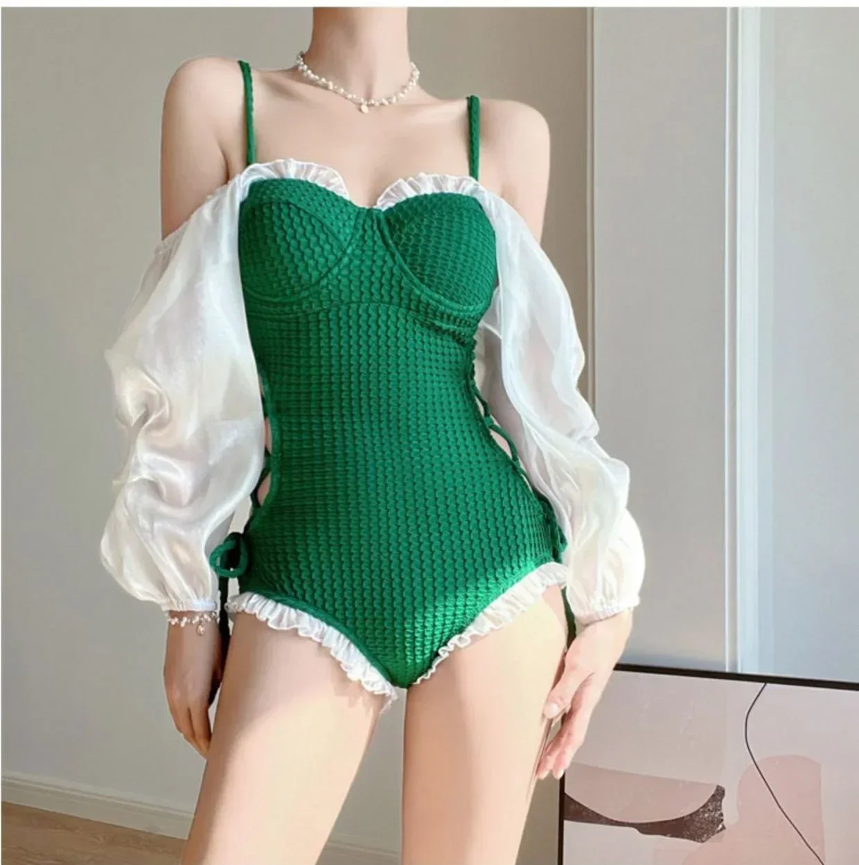 Nuovo costume da bagno da donna che copre la pancia senza schienale a maniche lunghe con protezione solare, costumi da bagno primaverili, costumi da bagno per le vacanze