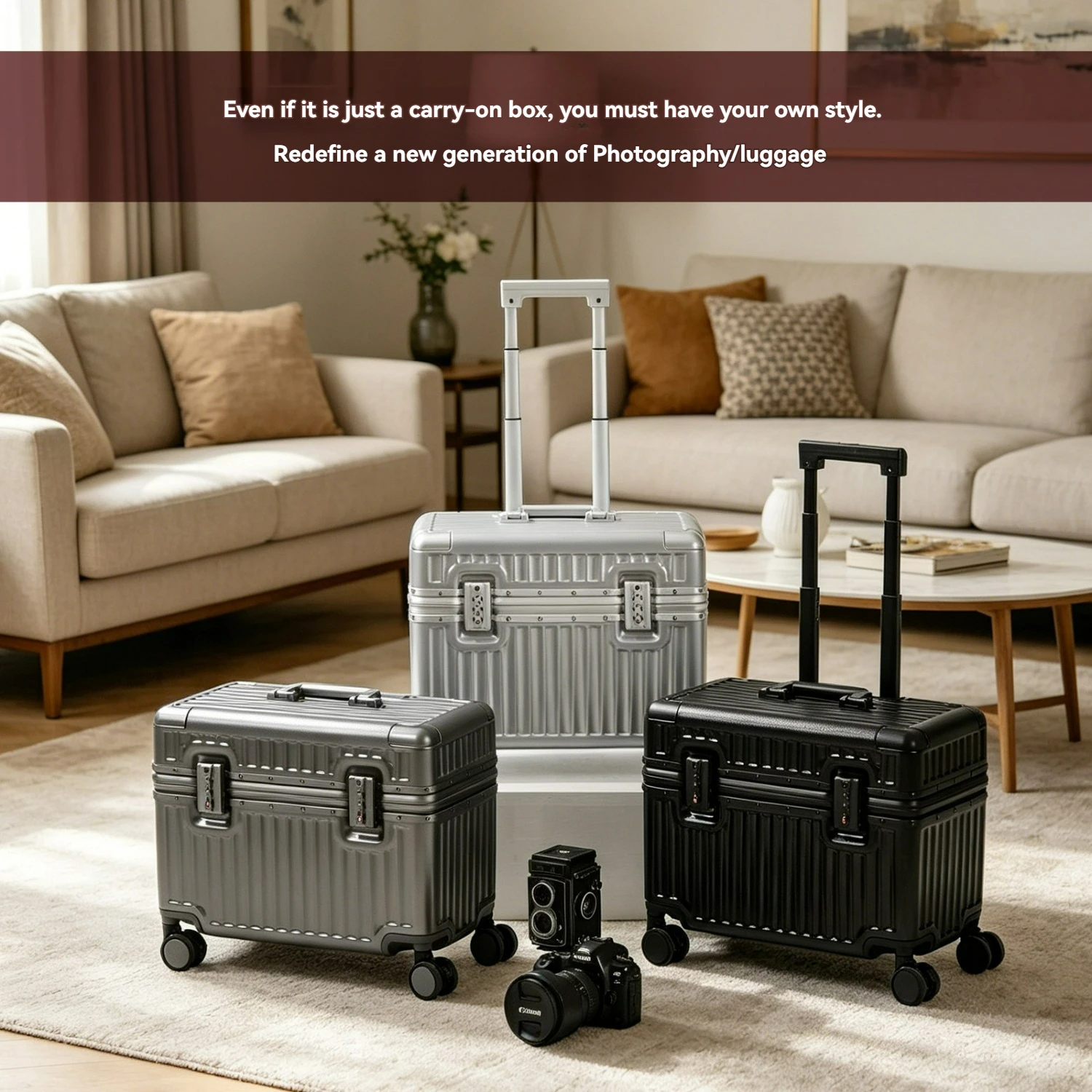 Aluminum Frame Suitcase 18inch Carry-On Luggage Small Trolley Case Suitable for Short Trips Business Travel Universal Wheels Customs Lock