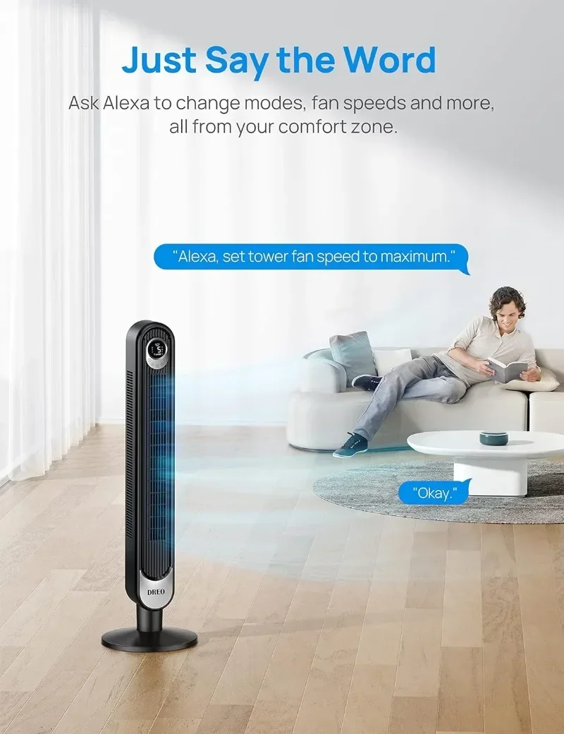 

ez Dreo Smart Tower Fan WiFi Voice Control, Cruiser Pro T1S Floor Standing Bladeless Oscillating Fan with Remote