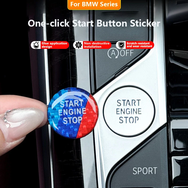 For BMW IX X3 X5 3 5 7 Series G30 G60 G70 G45 Car One-click start with decorative sticker ignition button carbon fiber interior
