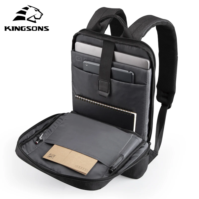 Kingsons Thin 15\'\' Laptop Backpacks Men Women Business Backpack Office Work Bag Unisex Gray Ultralight Schoolbag With USB