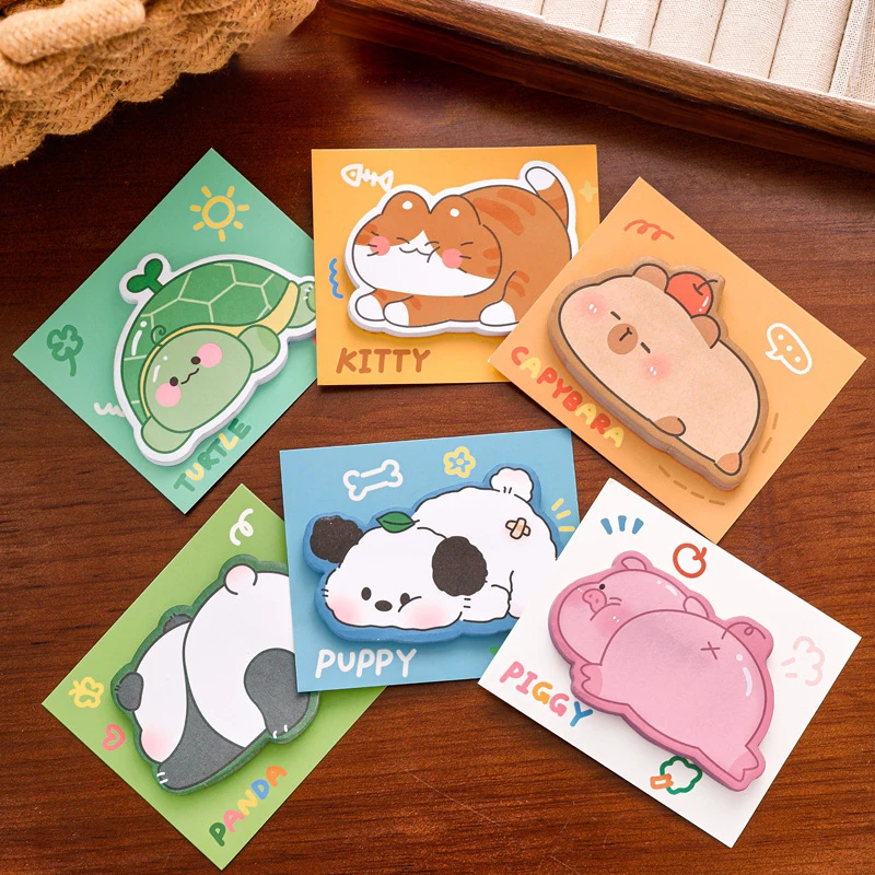 30Sheets Kawaii Cartoon Capybara Bear Animals Sticky Notes To Do List Planner Cute Self-adhesive Sticky Notes School Supplies