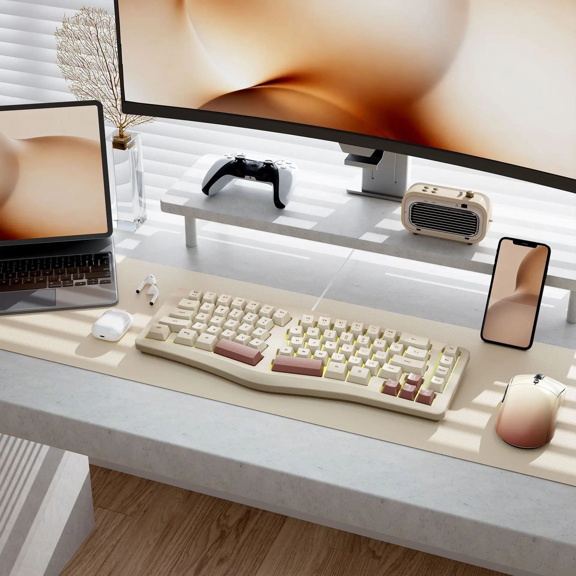 Wired illuminated gaming keyboard, color blocking, customized mechanical feel, ergonomic notebook, desktop writing keyboard