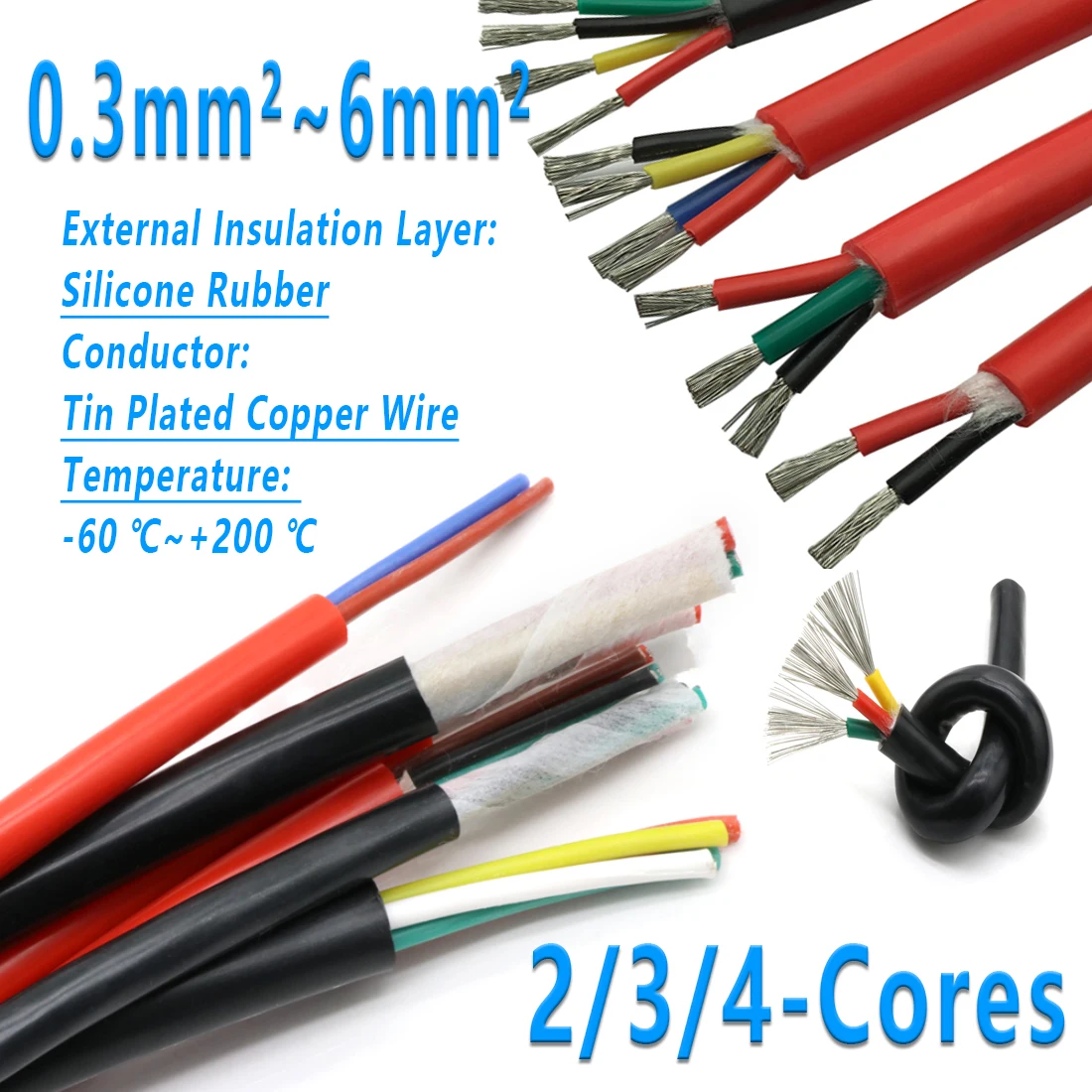 

1M3mm²-2.5mm² Multi-Core Flexible Silicone Screened Cable Shielded Wire 2-4 Core High Temperature Insulated Flexible Copper Wire