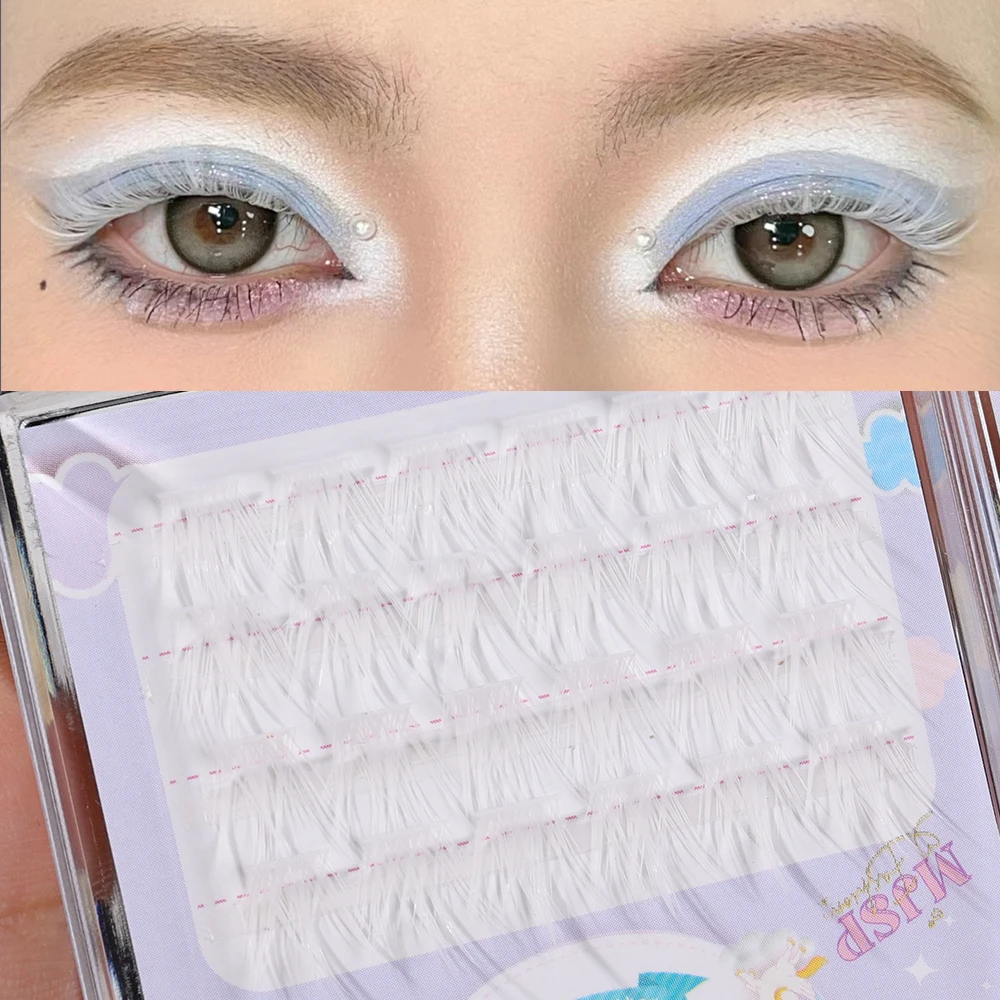 Azul branco roxo colorido cílios postiços natural fofo falso vison segmentado cílios grossos cílios postiços feitos à mão olhos ferramentas de maquiagem