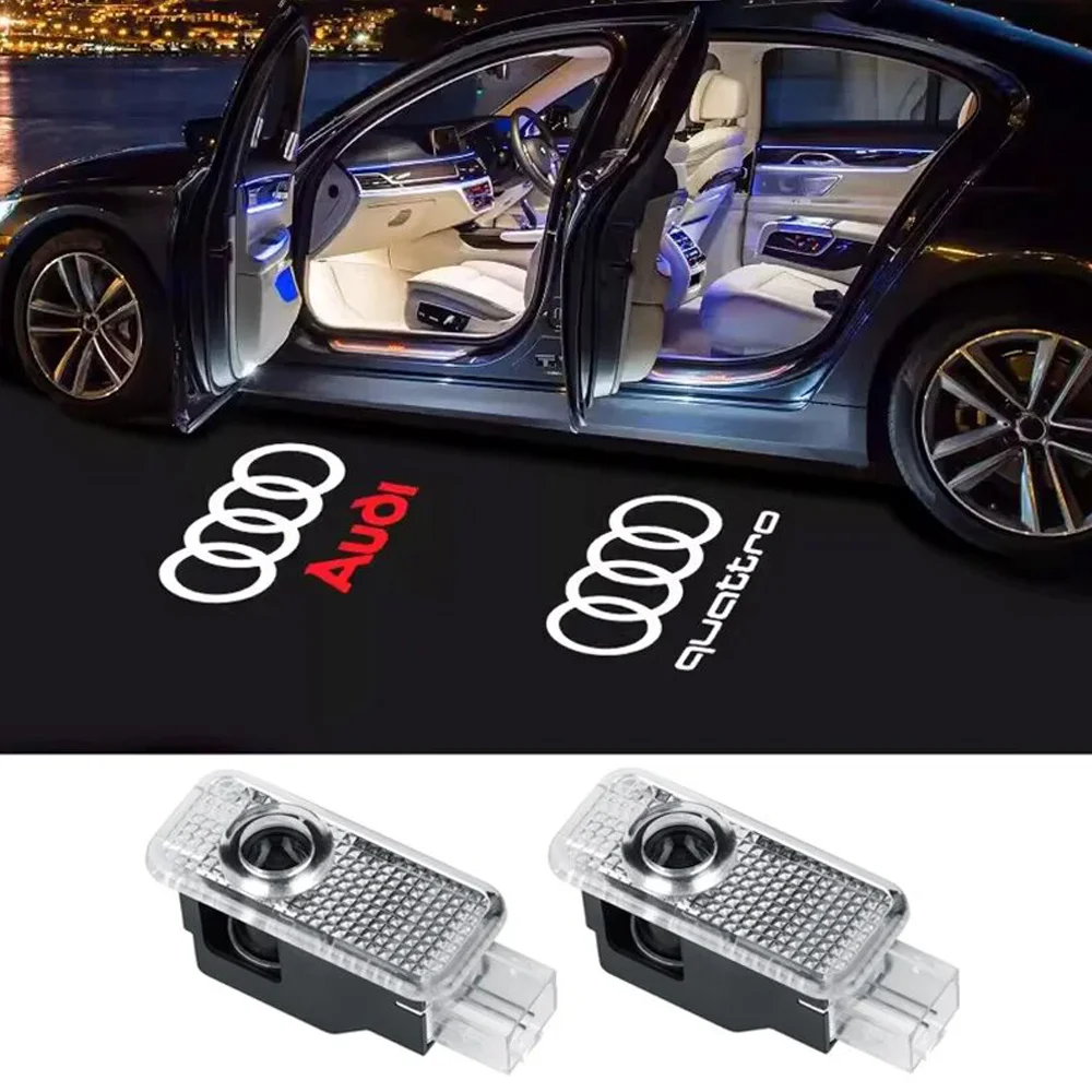 Projecteur Laser de décoration de porte de voiture, 2 pièces, lumières de Logo LED HD, lampe de bienvenue pour Audi A1A3 8P 8V A4 A5 A6 A7 A8 Q3Q5Q7 Q8 Sline TT RS