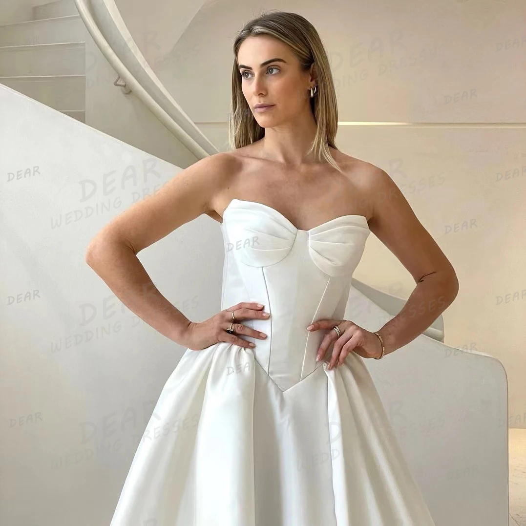 Simple Woman's 2025 Wedding Dresses Sweetheart Sexy Backless Sleeveless Satin Sweep Train Formal Bride Gowns Vestidos De Novia