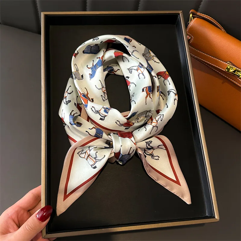 

2026 14x147cm Narrow Silk Scarves Shirt Neckerchief Double-layered Checkered Pattern Women Tie Neck Bag Hair Headband Headscarf