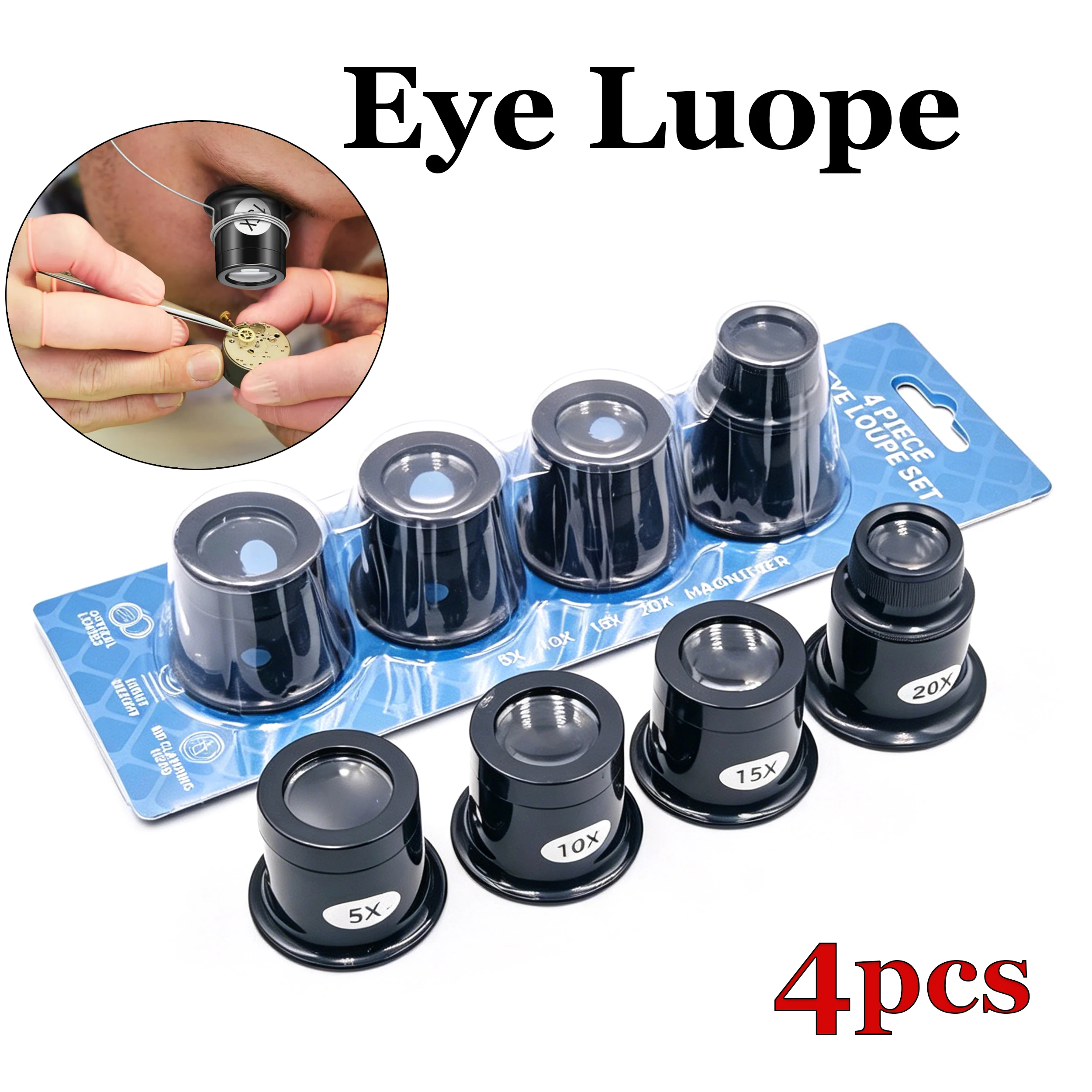 Image of Juwelier-Lupe, Monokular-Vergrößerungsglas 3X 5X 10X 15X 20X, Uhrenlupe, Vergrößerungsglas für Uhrmacher und Uhrenreparatur