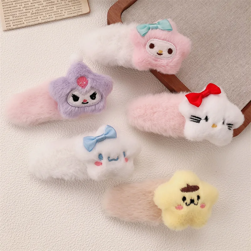 

Sanrio Hello Kitty Kuromi мультяшная пентаграмма мягкая плюшевая заколка Bb челка украшение для волос сбоку одевание для девочек одинаковый подарок для пары