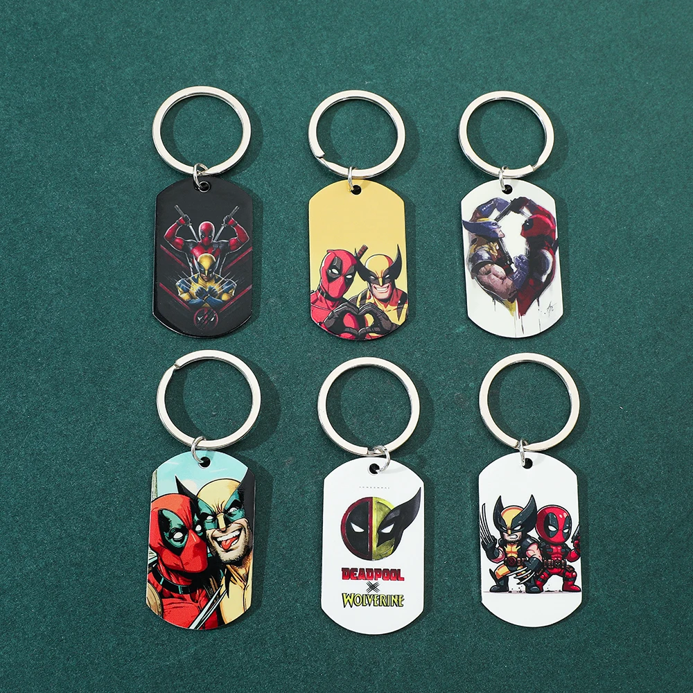 Marvel Deadpool & Wolverine Printing Dog Tag Keychain Stainless Steel Key Rings for Backpack Pendant Key Holder