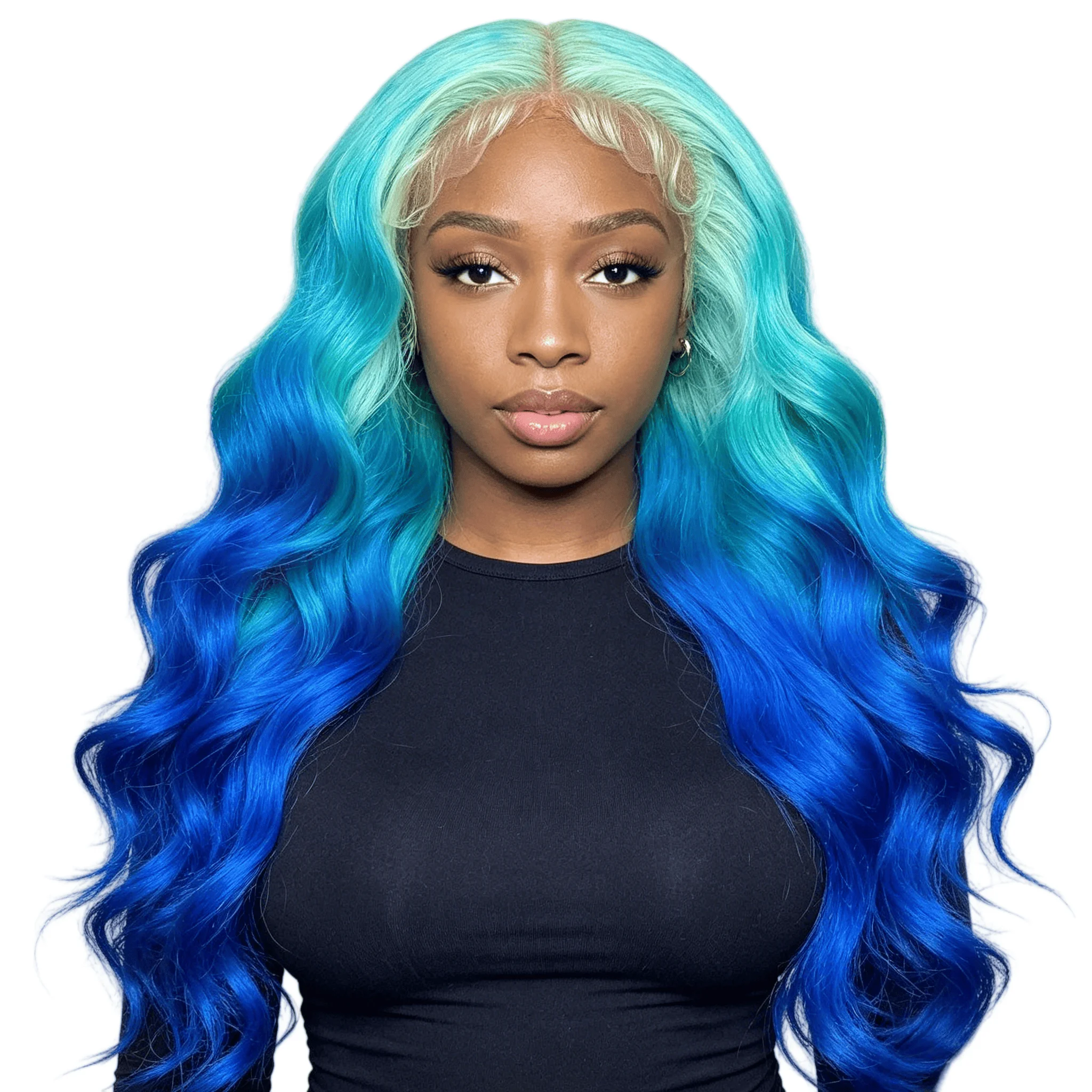 Ombre Colored Blue Body Wave 13*6 Lace Front Wig Human Hair 13x4 Transparent Lace Frontal Wig Pre Plucked Human Hair Wigs 250%