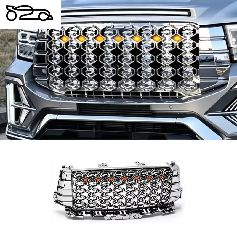 Deluxe Chrome Front Grille for GWM for Tank 500 Hi4-T Body Kit Hurricane Style Replacement Radiator Mesh Grille