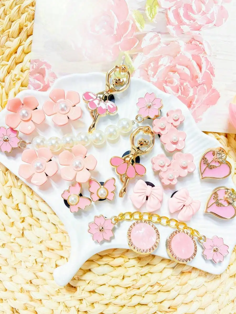 

18pcs Shoe Decorations Set With Flowers, Ballet Dancer, Heart, Bow, Butterfly For Women Sandals Slippers