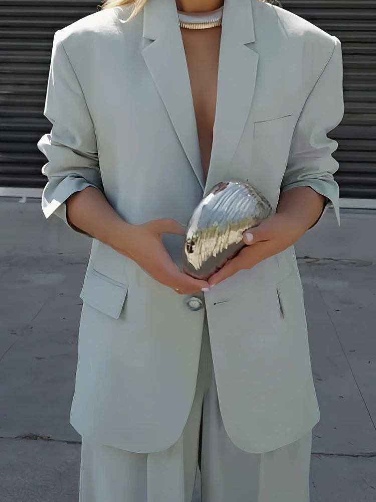 

New Casual Lapel Button Blazer Coat Set Simple High Street Solid Color Women's Suit Fashion High Waisted Pants Commute Outfit