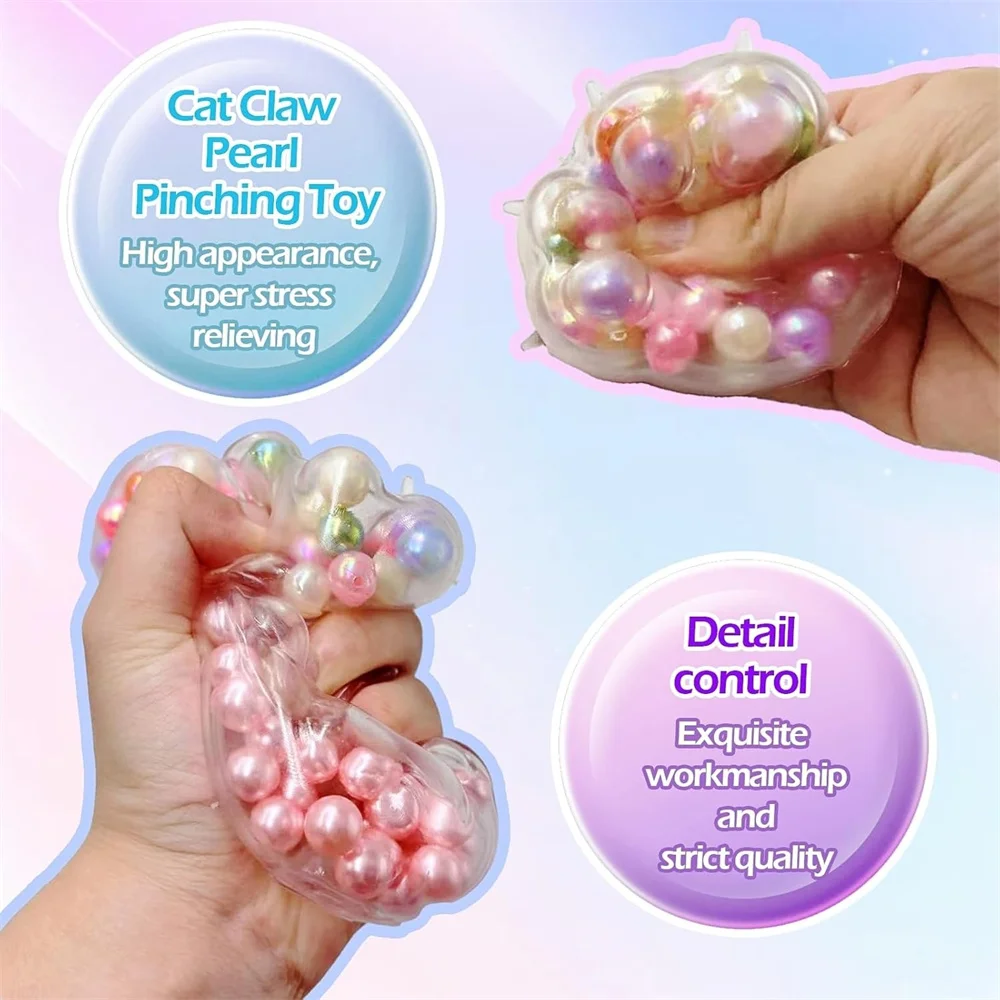 Palla squishy rumorosa d'uva fatta a mano Perline colorate Zampa di gatto Giocattoli sensoriali agitati per bambini Adulti Alleviare lo stress Giocattoli da spremere