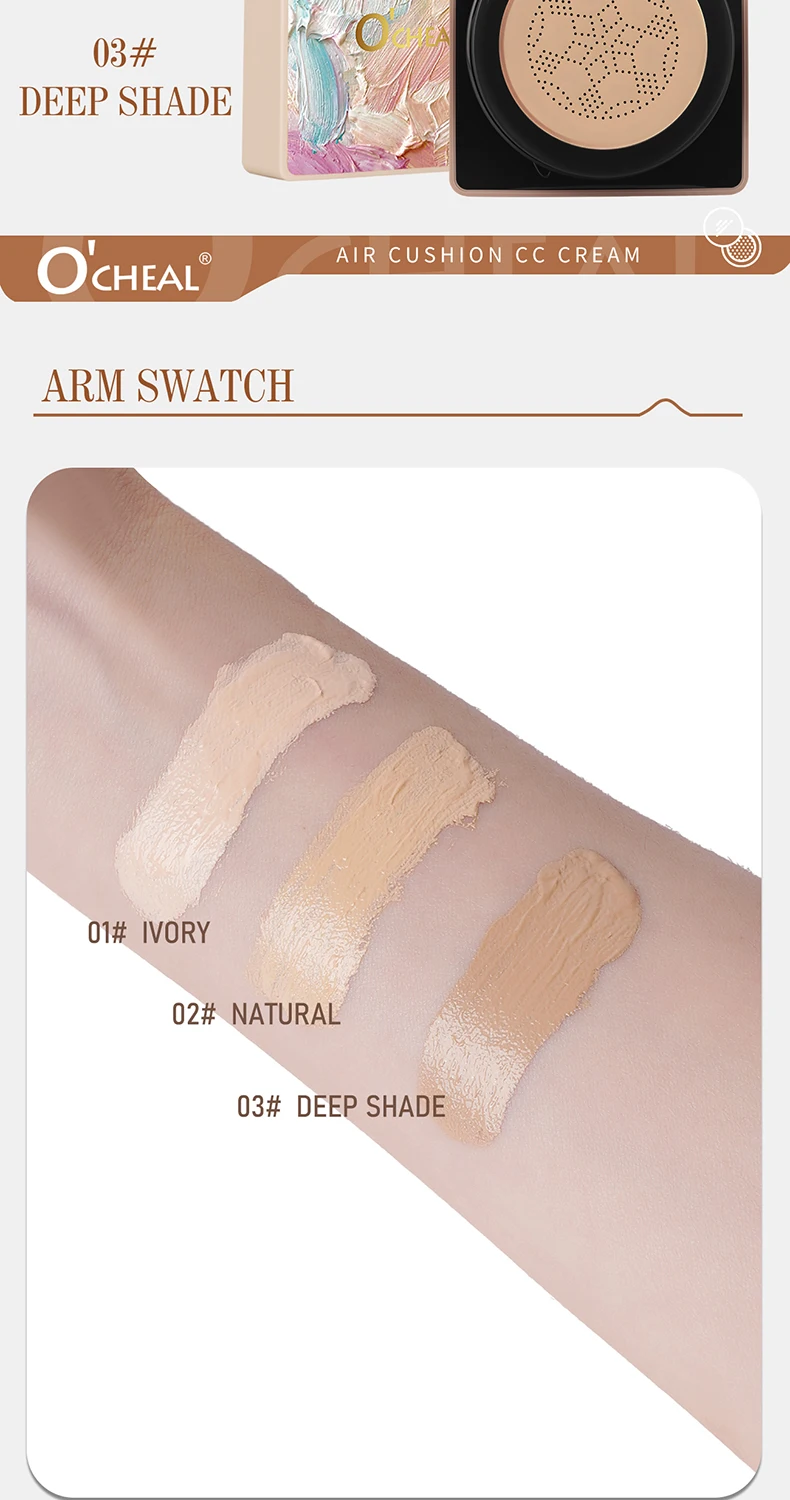 O'CHEAL Mushroom Cushion CC Cream Gesichts-Make-up Luftige Abdeckung Langanhaltend Feuchtigkeitsspendend Wasserfest Ölkontrolle Concealer BB Cream – Detail 13