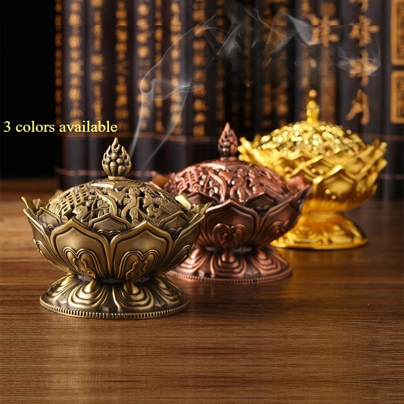 

1Pc Brass Lotus Flower Incense Burner Mini Sandalwood Censer Metal Buddha Holder Craft