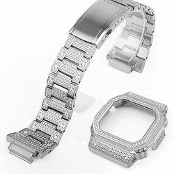 DW5600 G5600E Diamond Inlaid Strap Bezel For DW-5600 GWM5610 GWB5600 Metal Case Band 316L Stainless Steel Bracelet With Tools