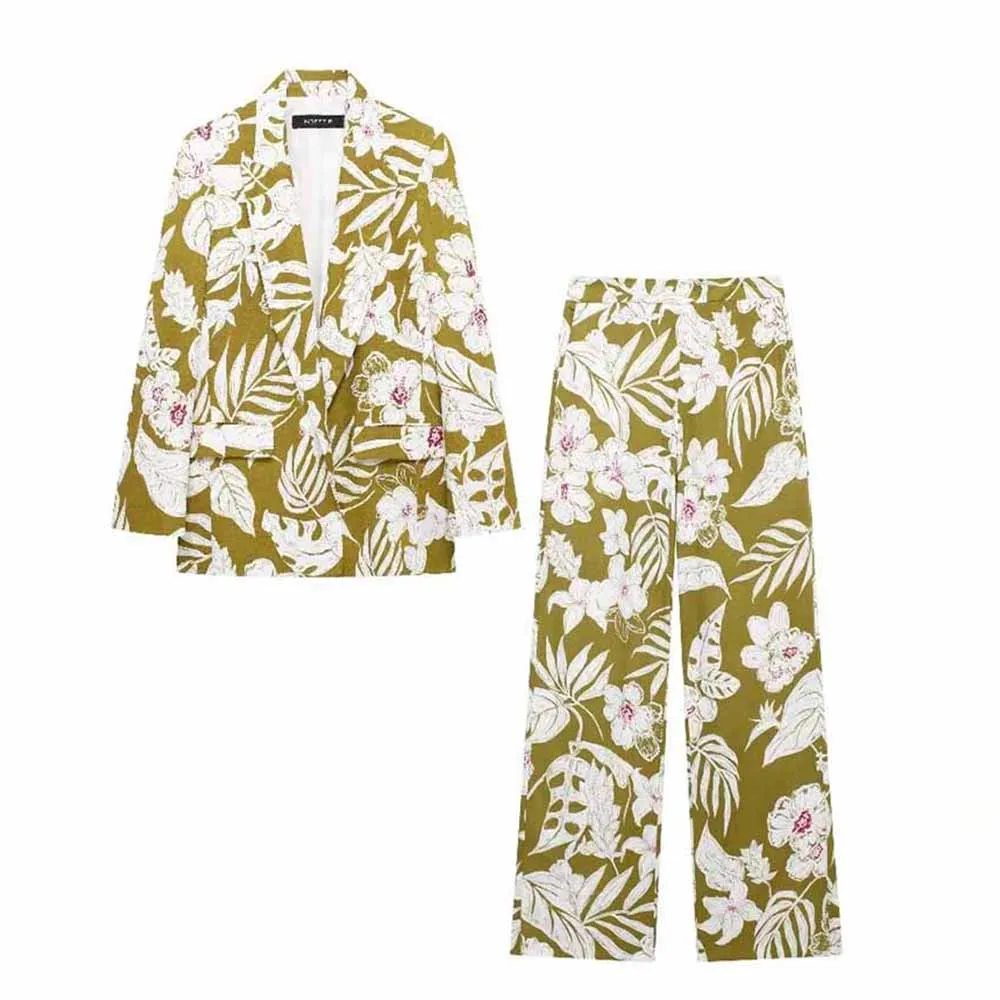 Women's 2-piece Suit 2024 New Fashion Joker Flower Print Suit Jacket Women's Long-sleeved Jacket+casual Pants Suit