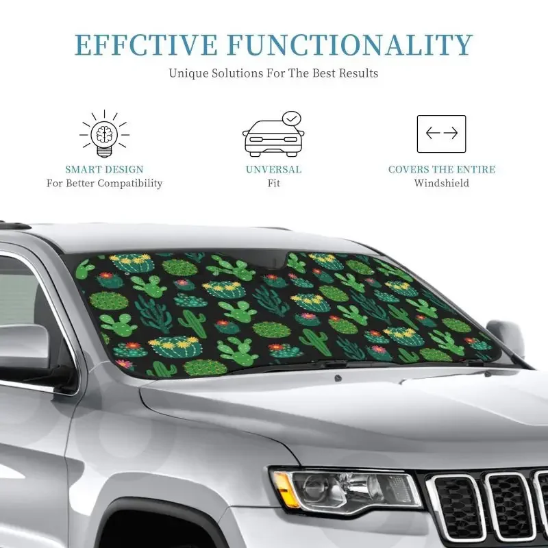 Cactus Car Windshield Sun Shade Tropical Cacti Succulent Vintage Green Plant Foldable UV Ray Sun Visor Protector Sunshade