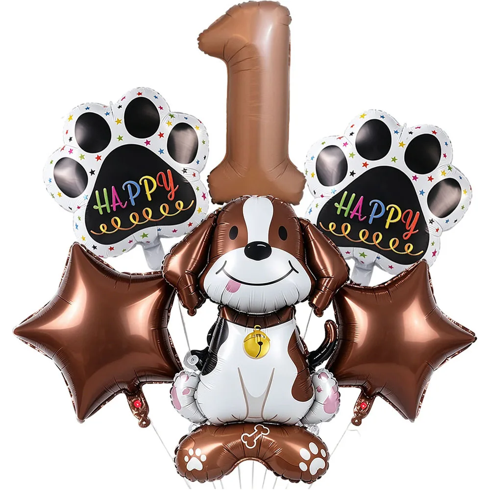 Dog Paw Print 1st Birthday Balloon Set Brown Number 1 Puppy Star Foil Balloons for Boys Birthday Party Baby Shower Decor Globos