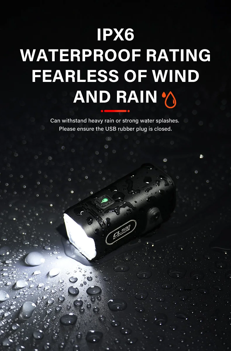 TOWILD CL500 Bicycle Lights Intelligent Mini Bike Light 500 Lumens Cycling Front Lamp Ipx6 Compact Headlights Bicycle Flashlight