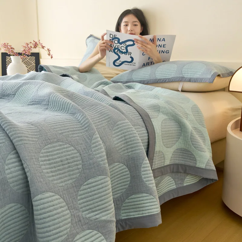 A-Class Pure Cotton Three-Layer Towel Blanket Office Nap Blanket with Pillow Towel Skin-Friendly Cozy Thin Summer Cool Quilt