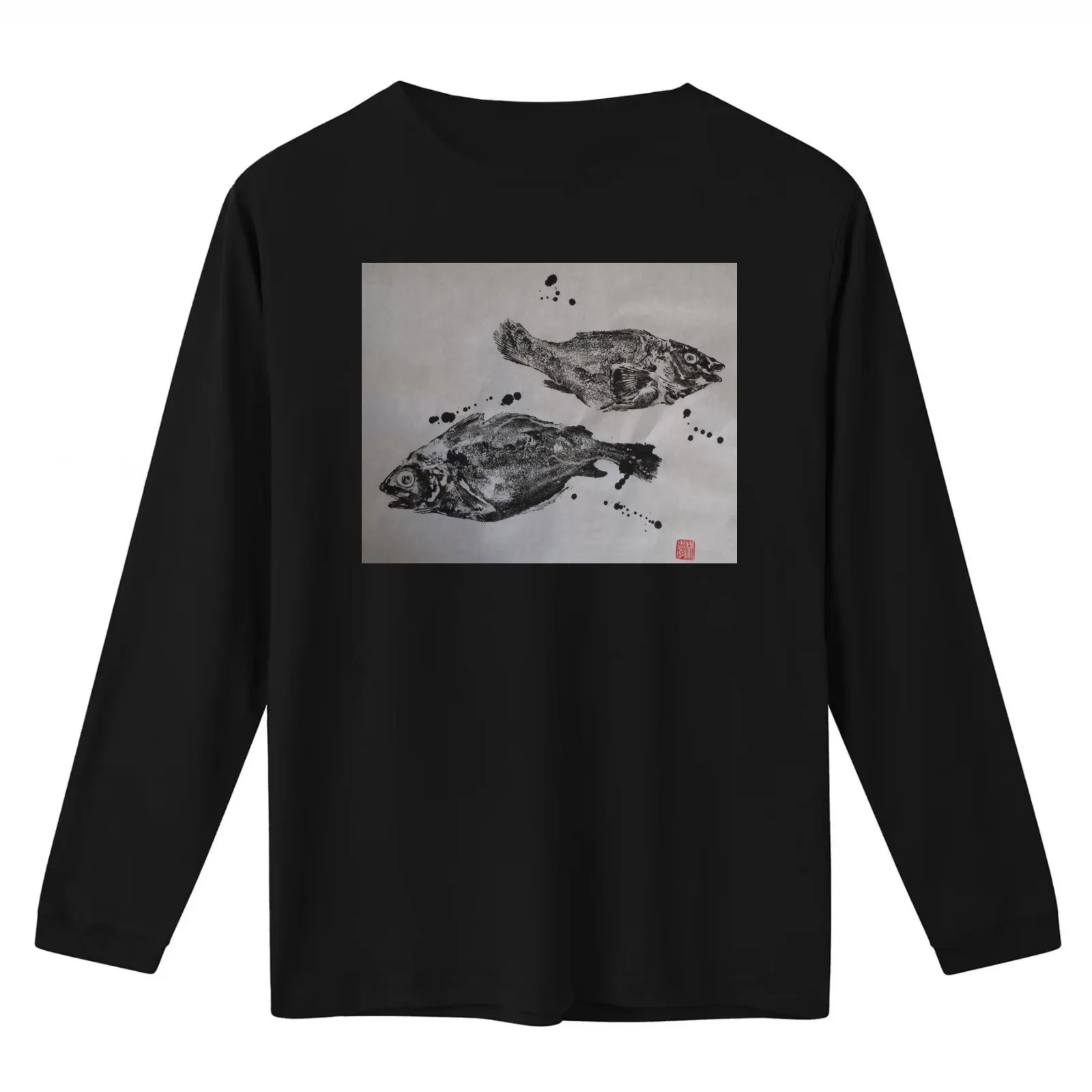 Gyotaku poisson T-Shirt Summer Casual Cotton Tee Oversized Streetwear Tops Vintage Graphic Print Loose Fit Short Sleeve