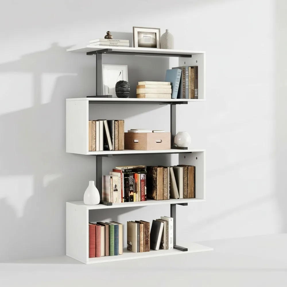 

Modern S-Shaped 5-Tier Bookshelf, Geometric Wood Storage Shelf for Living Room Bedroom Decor