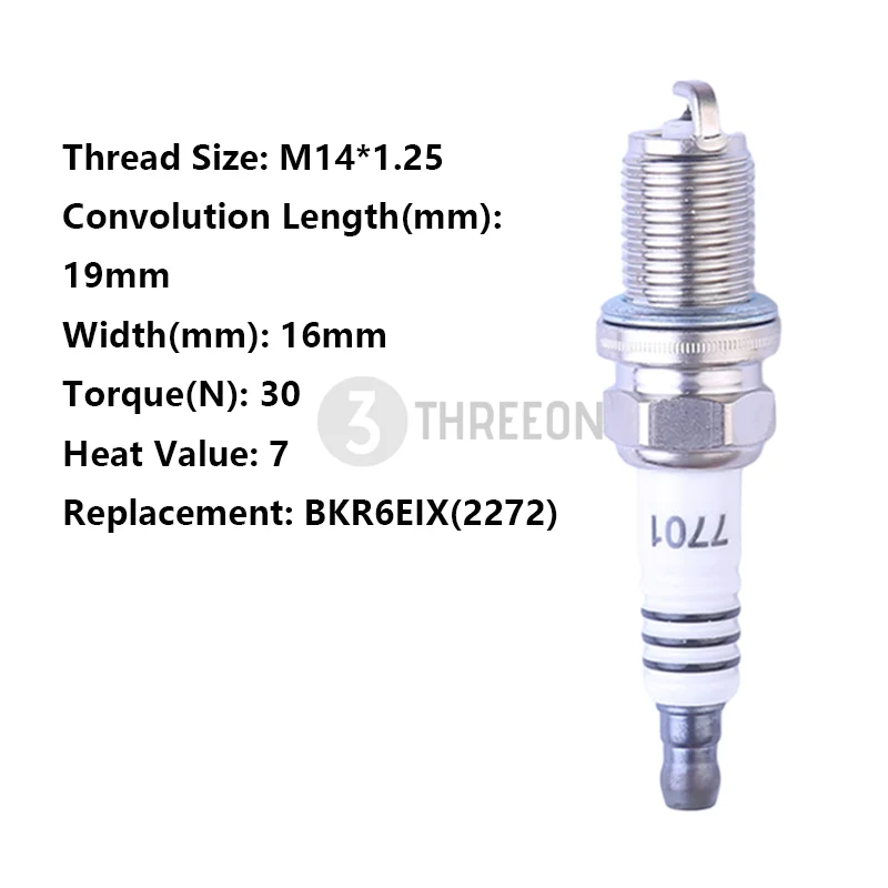 

THREEON 1/4/6pcs K7RTCI(7701) Iridium Spark Plugs Universal small head(Exclude Turbocharged) Replacement BKR6EIX(2272) M14*1.25