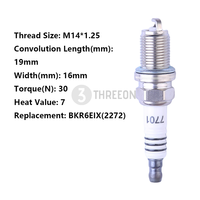 THREEON 1/4/6pcs K7RTCI(7701) Iridium Spark Plugs Universal small head(Exclude Turbocharged) Replacement BKR6EIX(2272) M14*1.25