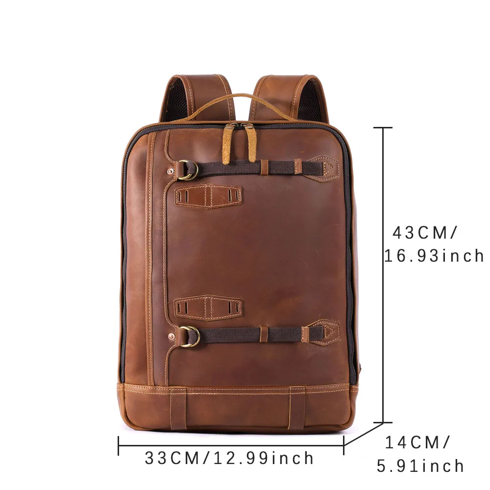 S.WORKER Vintage Echtleder-Rucksack 16" Laptop-Tasche Lässige Crazy-Horse-Leder-Schultasche Outdoor-Reise-Weekender-Tasche – Detail 4