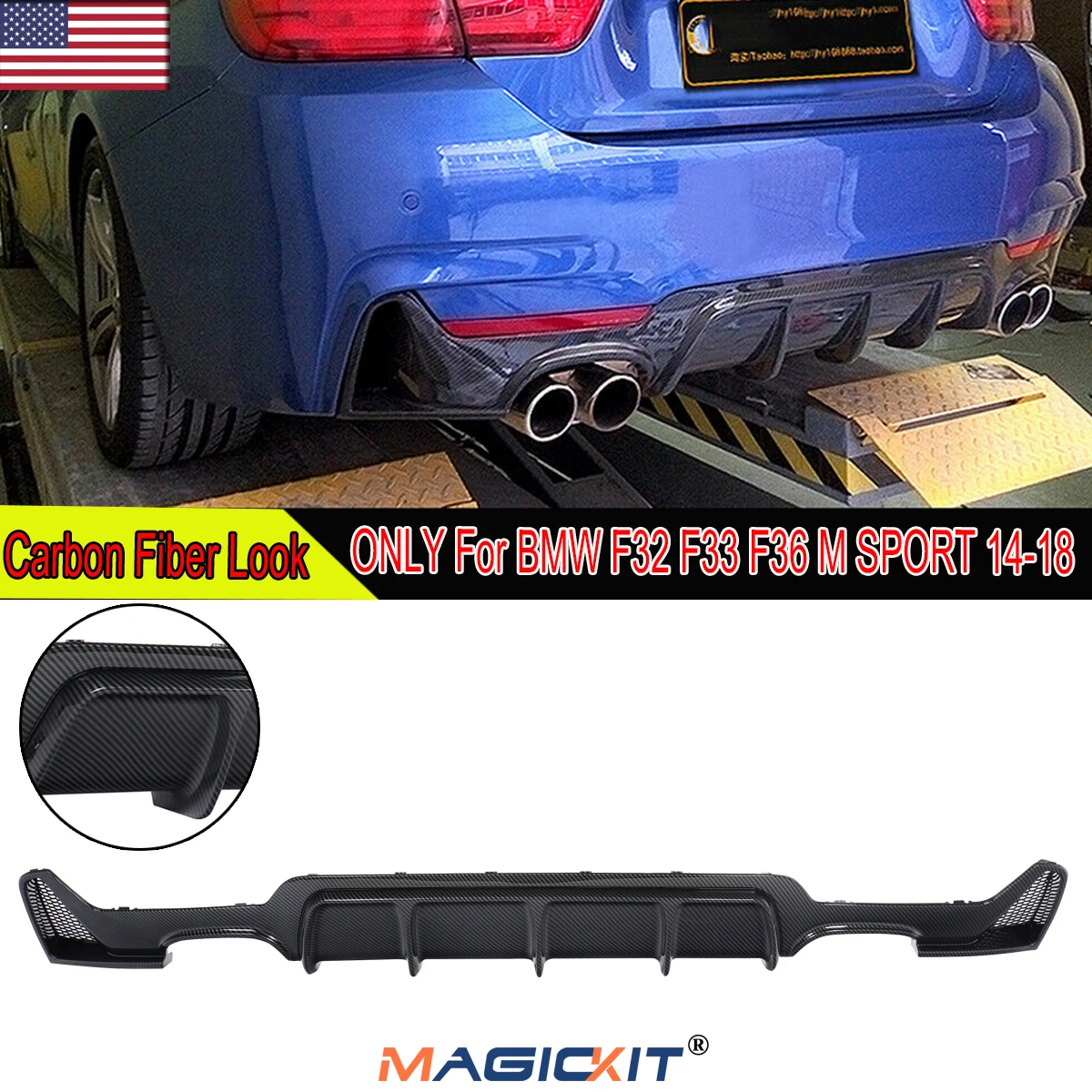 MagicKit Rear Bumper Diffuser For BMW F32 F33 435i M Tech Quad Out 2014-2018 Carbon Style