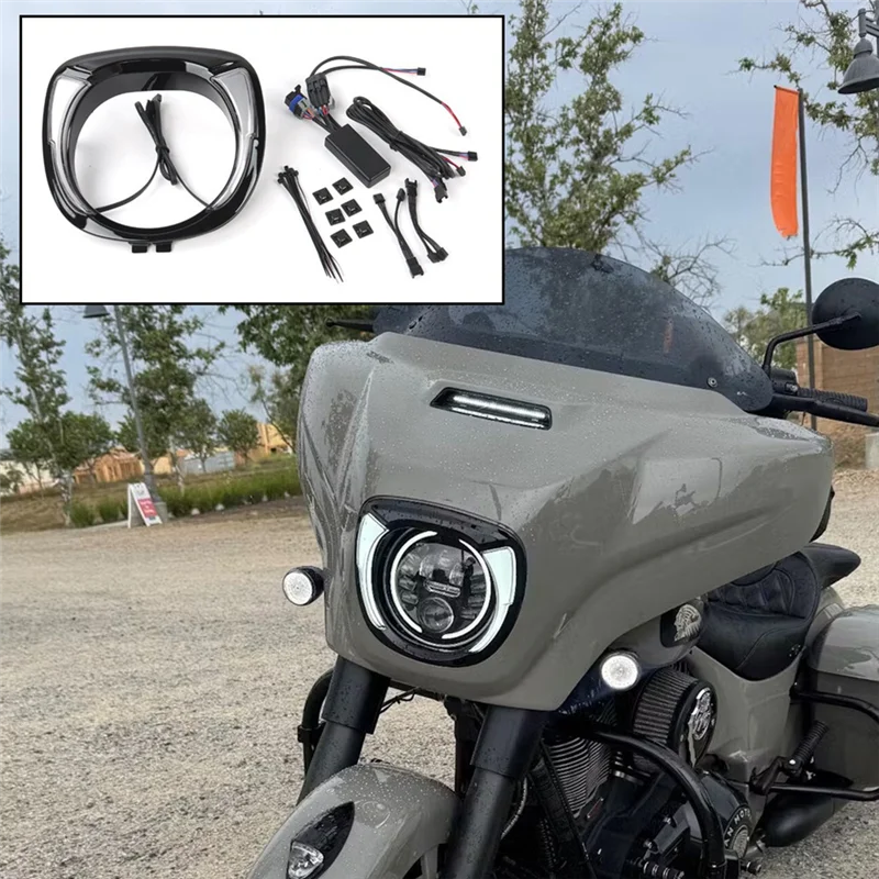 

NEW-Amber Motorcycle LED Headlight Bezel Lamp For Indian Chieftain Dark Horse/Elite Classic/Limited Models