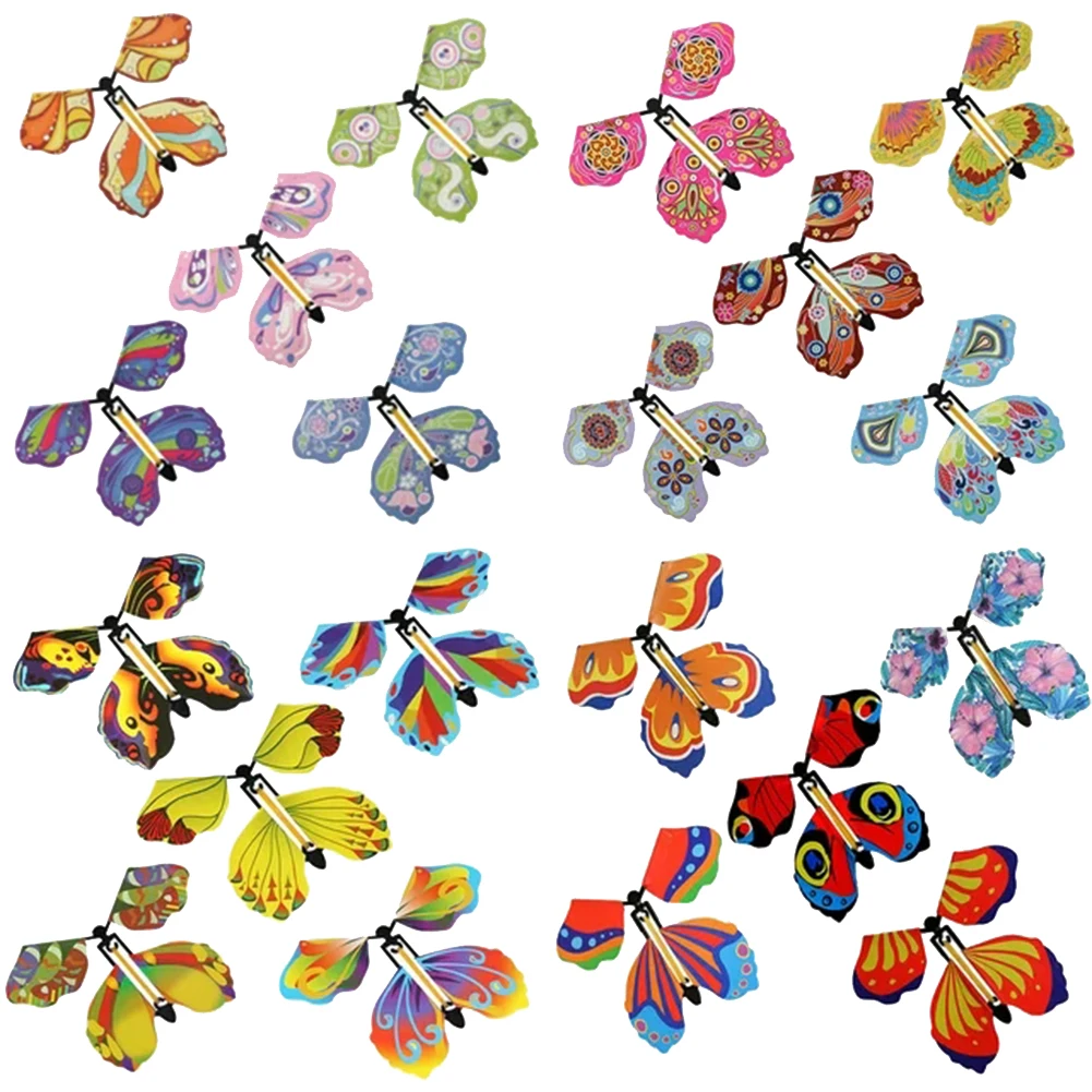 

20pcs Flying Butterfly Wind Up Butterfly Fairy Flying Toy Winding Rubber Band Toy Color Bookmark Party Great Surpris