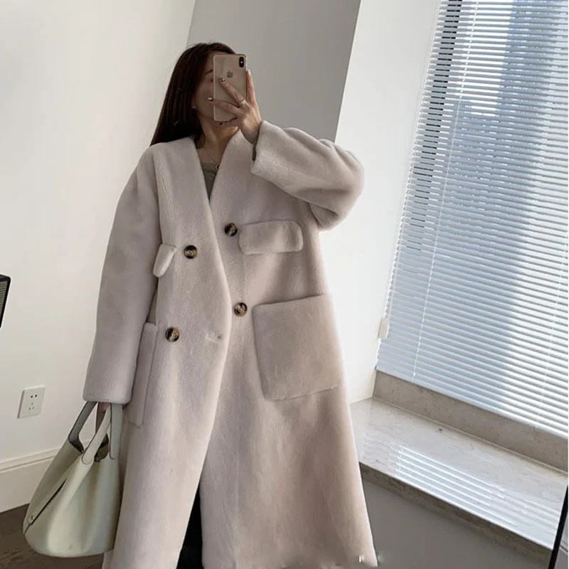 2023 Women's New Winter Korean Coat Fashion Long Lamb Wool Warm Fur Coat Thick WIndproof Slim Temperament Coat