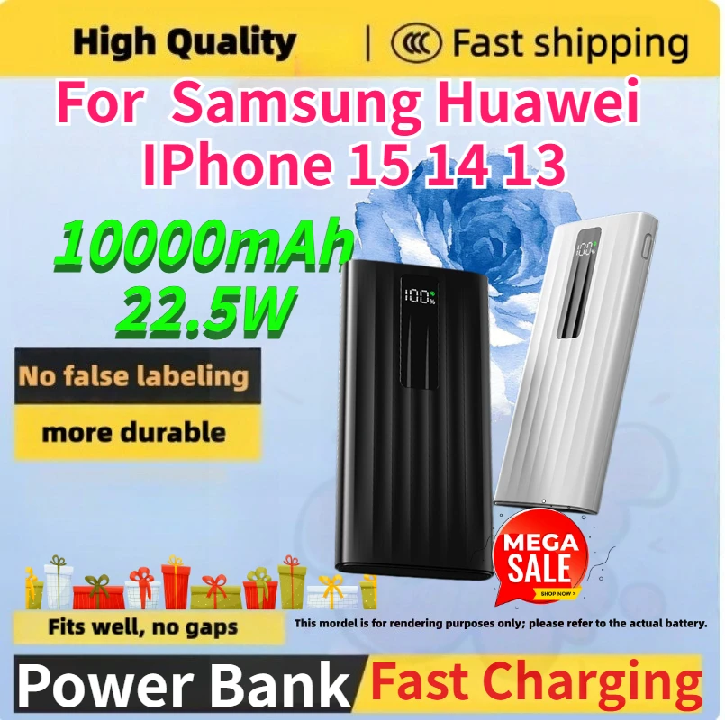 Powerbank Fast Charging 22.5W PD 10000mAh Portable Charger External Battery Power Bank for iPhone 15 14 13 Samsung Huawei