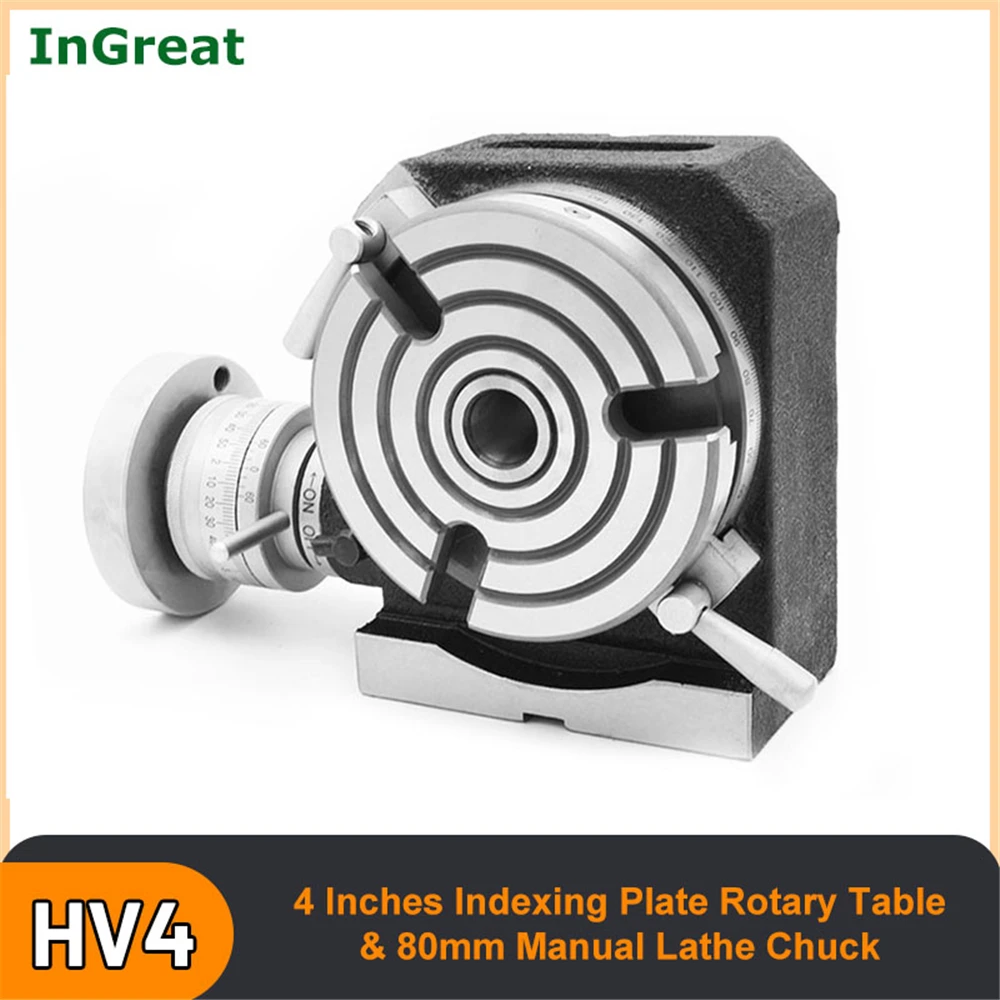 

4'' HV4 110mm Indexing Plate Rotary Table Dividing Head Vertical &Horizontal & 80mm Lathe Chuck for CNC Drilling Milling Machine