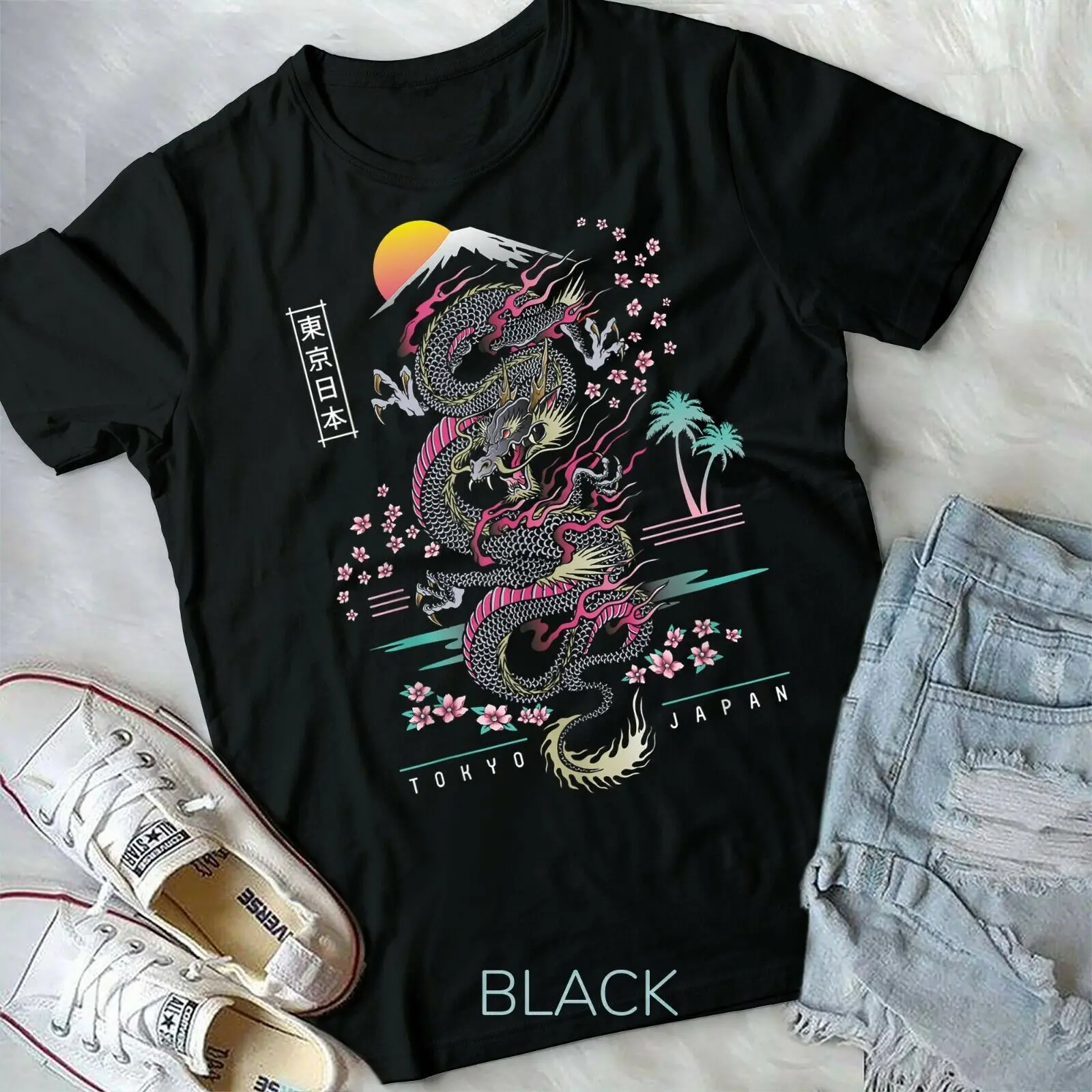 Japanese Tokyo Dragon Asian inspired Neon retro 80's style Unisex Form T-shirt