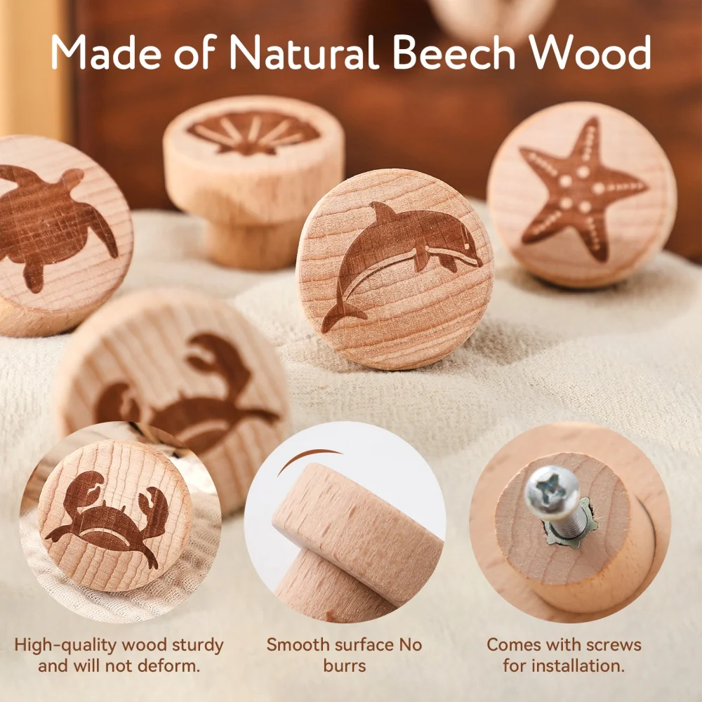 Wooden Drawer Knob Cartoon Animal Boho Dresser Knob Baby Room Decoration Cupboard Furniture Drawer Pulls Handles with Screws