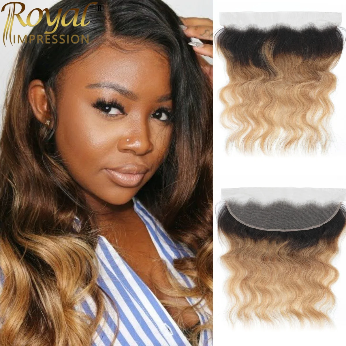 Ombre Straight Human Hair Closure T1B/4/27 Color Brazilian Virgin Human Hair Ombre 3 Tone Body Wave Human Hair 13x4 Lace Closure