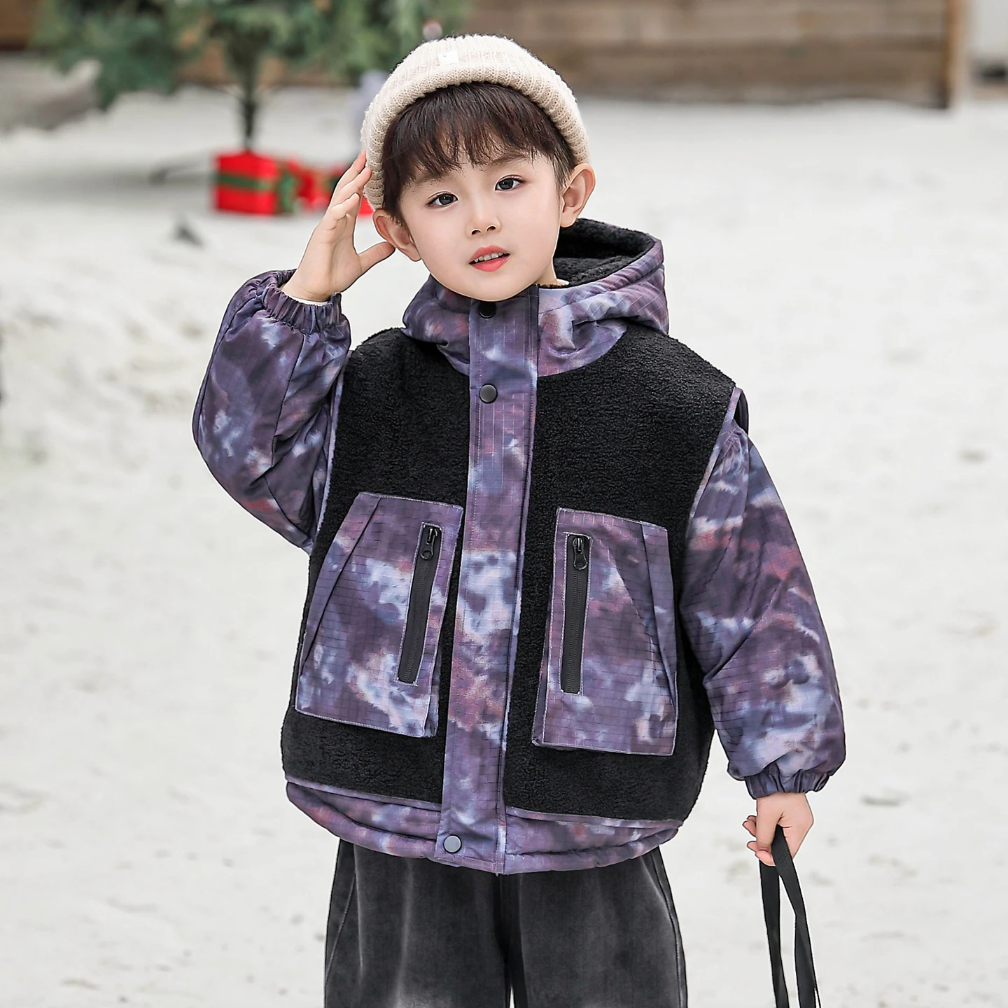 

Утепленная хлопковая куртка для мальчиков, зимнее пальто, стеганая парка, имитация двухслойной верхней одежды, с воротником-стойкой, длинными рукавами, на молнии