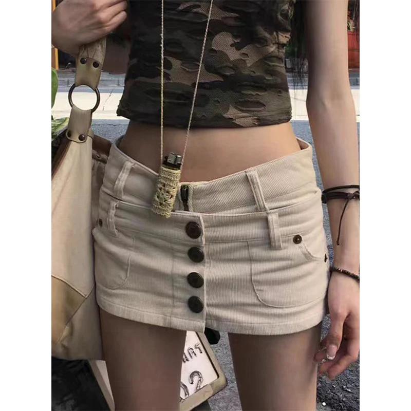 Y2K 2000S Cargo Denim Mini Skirt Women Grunge Sexy Low Rise Patchwork Hip Wrap Jeans Skirts Summer Gyaru Harajuku Korean Faldas