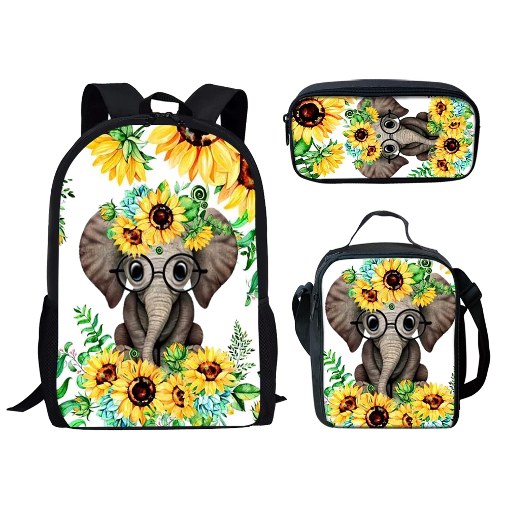 Klassieke Creatieve Nieuwigheid Grappig Dier Olifant 3d Print 3 Stks/set Leerling Schooltassen Laptop Dagrugzak Lunch Tas Etui