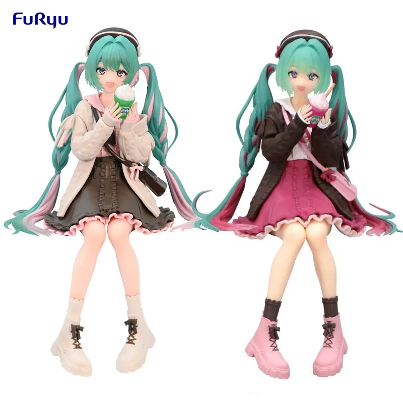 FuRyu Original Hatsune Miku Autumn Date Pink Noodle Stopper Anime Action Figure Toys For Boys Girls Kids Children Birthday Gifts