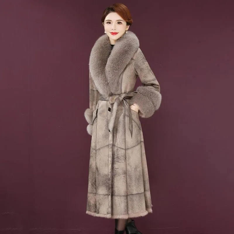 2025 Winter Jacket Women Coat Big Fur Collar Wool Coat Casual Female Long Coat Vintage Thick Warm Outwear Casaco Feminino R2379