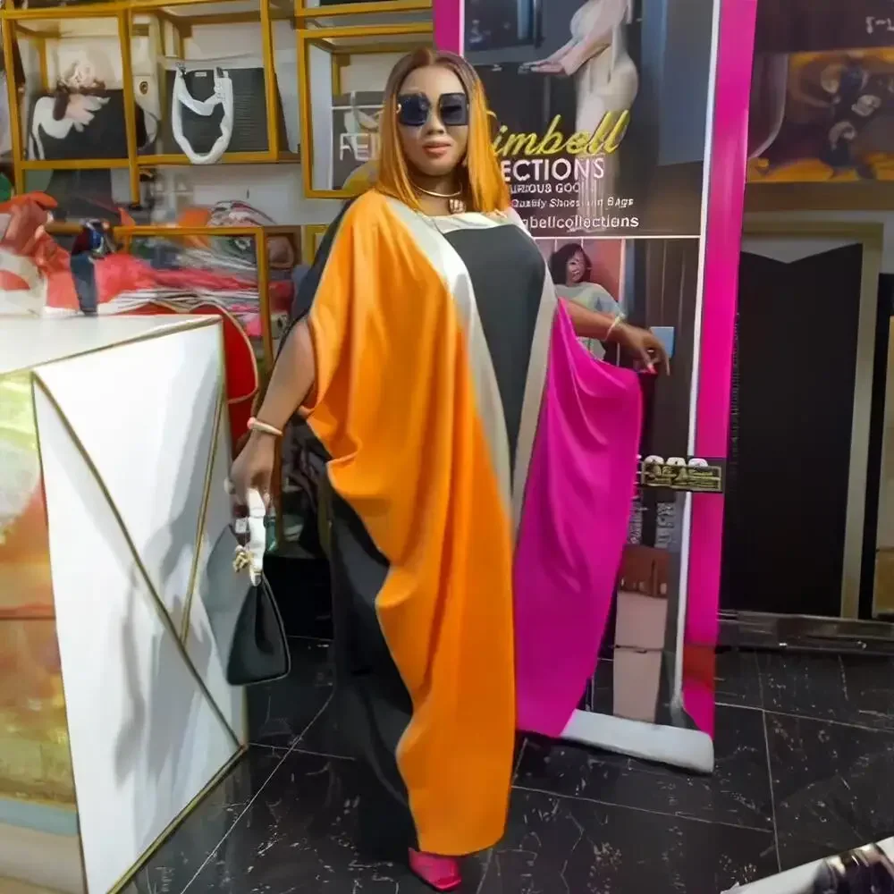 ساحة طوق أفريقيا الملابس رايون فستان أفريقي امرأة 2023 الجدة اللون مطابقة ثوب أنيق للنساء حجم كبير الإناث