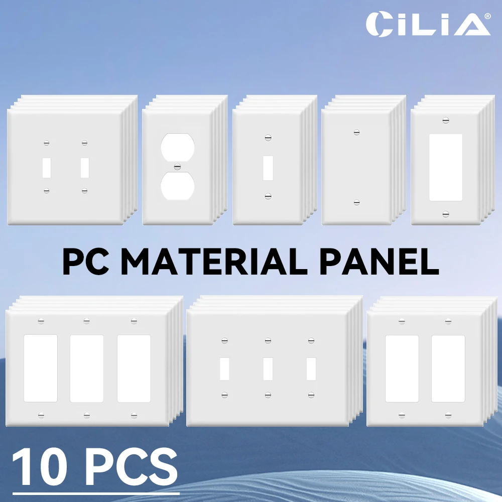 10pcs of Wall Panel Light Switch Cover, Various Styles of PC Wall Panel Light Switch Socket Cover, Sturdy and Durable for Home